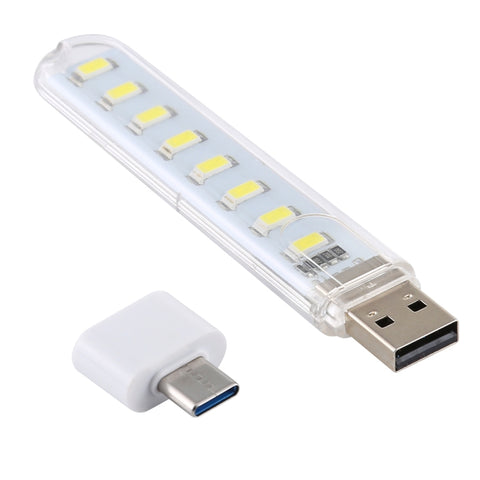 Luce notturna portatile da libro a LED USB 8LED 5V 200LM, con adattatore di tipo C, with Type-C Adapter