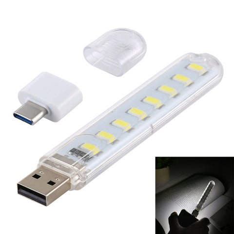 Luce notturna portatile da libro a LED USB 8LED 5V 200LM, con adattatore di tipo C, with Type-C Adapter