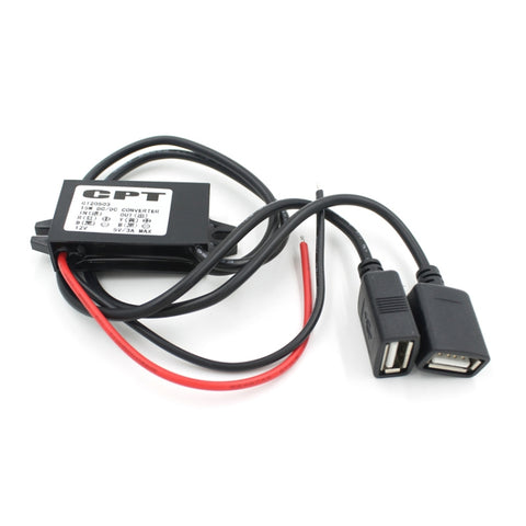 Batterie de voiture double USB pour voiture et moto DC 12 V à 5 V 3 A Adaptateur d'alimentation avec GPS Tracker DVR pour voiture, longueur : 1 m, adaptateur d'alimentation double USB pour voiture