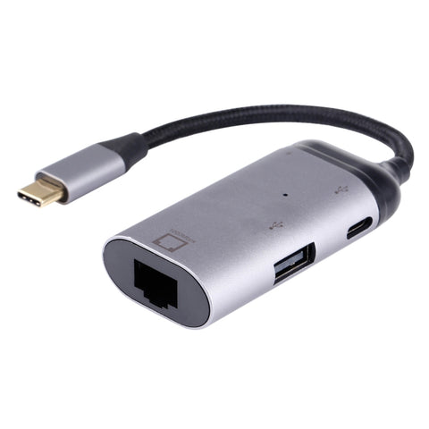 Convertitore adattatore tipo C / USB-C maschio a RJ45 femmina + tipo C / USB-C femmina + USB femmina, RJ45 + Type-C + USB Female