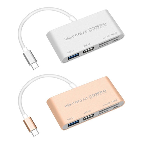 COMBO T-693 Slot par carte 5 en 1 de USB-C/Type-C à SD/TF/Micro SD + USB 3.0 + Porte USB 2.0 Lecteur de carte HUB OTG