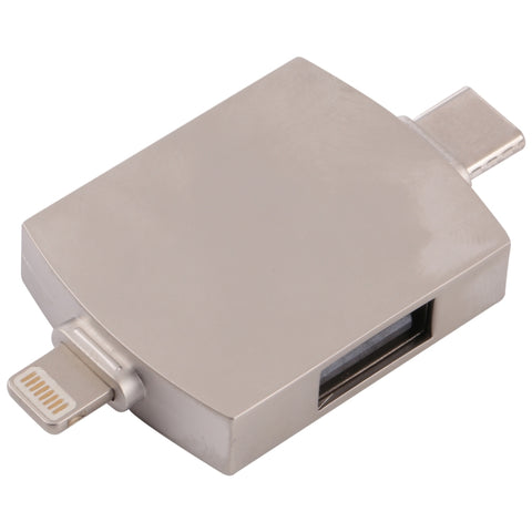 Lettore di schede OTG 4 in 1 8 pin + USB-C / Type-C maschio a USB 3.0 + USB femmina