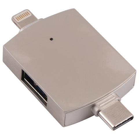 Lettore di schede OTG 4 in 1 8 pin + USB-C / Type-C maschio a USB 3.0 + USB femmina