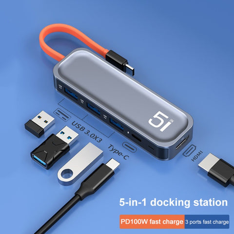 ROCK TR21 USB-C / Tipo-C a HDMI + USB 3.0 x 3 + PD 4K 60Hz Docking station 5 in 1, TR21