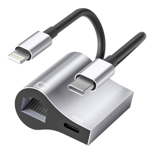 Cavo 2 in 1 8 Pin e USB-C Maschio con Adattatore Ethernet Femmine -