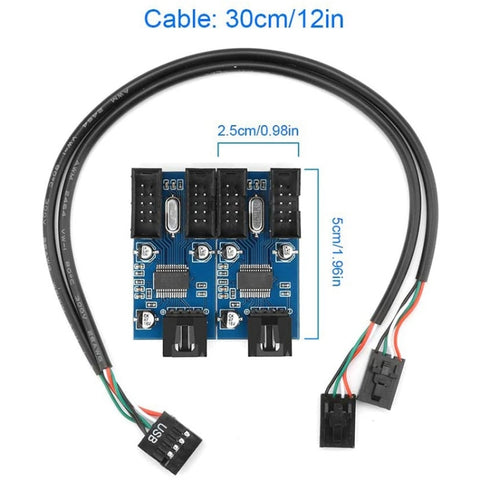 Rocketek HC427 Adattatore HUB USB 2.0 da 9 Pin, Circuito Divisore da Uno a Quattro, One-to-Four USB Splitter
