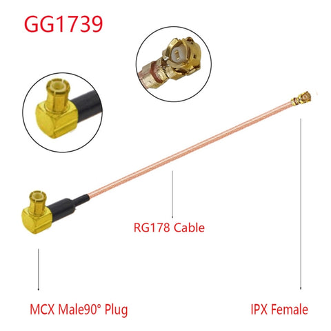 Cavo adattatore IPX femmina a GG1739 MCX femmina gomito RG178, lunghezza: 15 cm, IPX to GG1739 MMCX Male