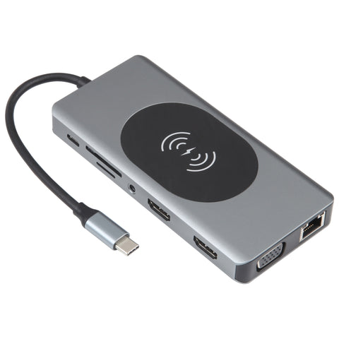 Docking station di tipo C 14 in 1 con ricarica wireless (porta di rete 1000M), 14 in 1