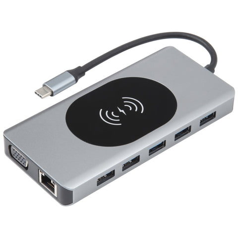 Docking station di tipo C 14 in 1 con ricarica wireless (porta di rete 1000M), 14 in 1