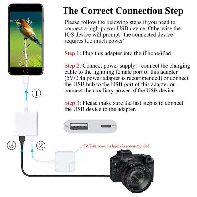 8 Pin to USB 3.0 Female Camera Adapter - 2 in 1 Cable