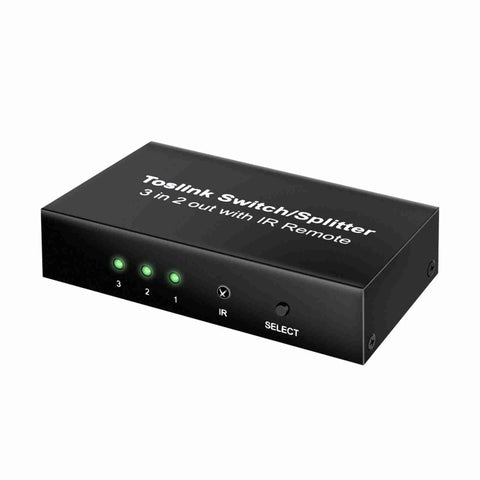 Interruttore/splitter Toslink 3 ingressi 2 uscite NK-T32 con telecomando IR