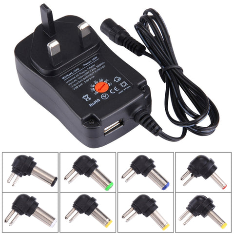 Adaptateur plug-in universel pour pare-chocs avec prise UK de 30 W avec port USB de 5 V 2,1 A, pointe : 8 pièces, longueur de profondeur : environ 1,2 m, prise UK