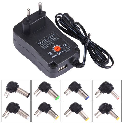 Adaptateur enfichable pour réseau universel de 30 W avec prise UE avec port USB de 5 V 2,1 A, pointe : 6 pièces, longueur de profondeur : environ 1,2 m, prise UE