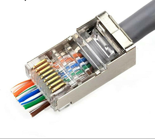 Spina Modulare RJ45 Passante Schermato Cat5e, Connettori da 100 Pezzi per Cablaggio Rete Ethernet, Cat5e Shielded Pass Through