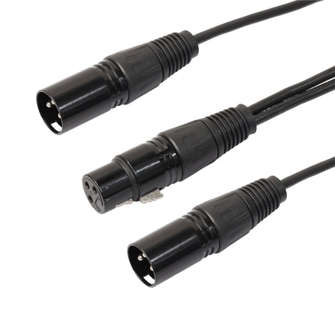 Cavo adaptateur connecteur audio XLR CANNON à 3 broches de 30 cm, 1 femme à 2 hommes, pour micro/appareil audio, 1 femelle à 2 mâle noir