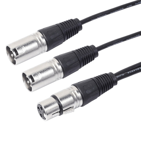 Cavo adaptateur connecteur audio XLR CANNON à 3 broches de 30 cm, 1 femme à 2 hommes, pour micro/appareil audio, 1 femelle à 2 mâle argent