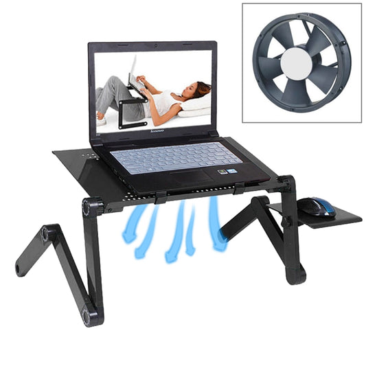 Supporto da tavolo portatile pieghevole regolabile a 360 gradi in lega di alluminio con ventole fantastiche e tappetino per mouse per laptop/notebook, with Mouse Pad & Cooling Fan, with Mouse Pad & Cooling Fan (M)