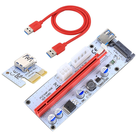 PCE164P-N06 VER008S USB 3.0 PCI-E Express Adattatore scheda riser extender PCI-E da 1 a 16x Alimentazione SATA a 15 pin Porta di alimentazione a 6 pin + 4 pin con cavo USB da 60 cm, VER008S Red