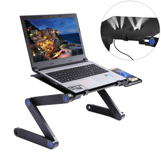 Supporto da tavolo portatile pieghevole regolabile a 360 gradi in lega di alluminio con doppie ventole CPU e tappetino per mouse per laptop/notebook, with Mouse Pad & 2 Cooling Fan