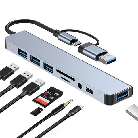 Adaptateur HUB station d'accueil multifonction USB + USB-C/de type C à USB 8 en 1, BYL-2218TU