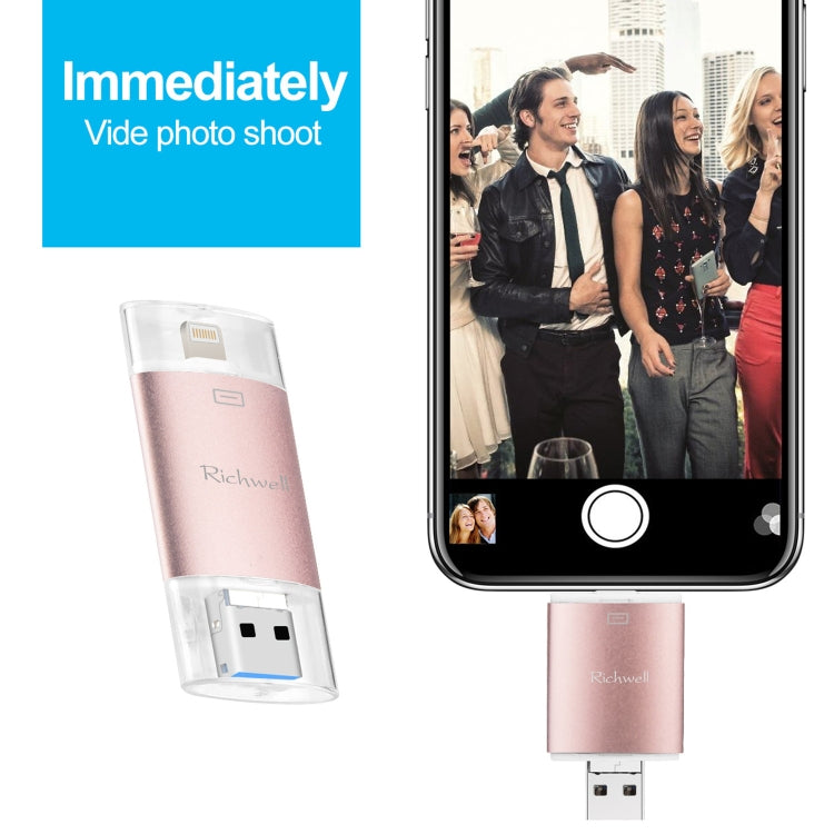 Richwell 3 in 1 32G Type-C + 8 Pin + USB 3.0 Disco flash push-pull con doppia copertura in metallo con funzione OTG