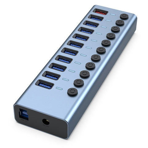 Splitter HUB USB 3.0 11 in 1 con interruttore indipendente e alimentatore 12V 4A, 11 USB 3.0