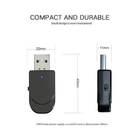 KN330 Adaptateur audio de transformateur de riz USB Bluetooth 5.0 3 en 1 avec commutation à impulsion et interface AUX de 3,5 mm, KN330