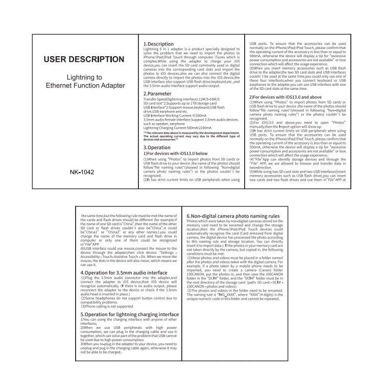 Adattatore 6 in 1 per fotocamera: 8 pin maschio, doppia USB, doppia