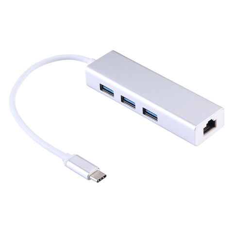 Guscio in alluminio 3 porte USB 3.0 HUB + adattatore Gigabit Ethernet USB-C / Type-C, USB Type-C 1000Mbps