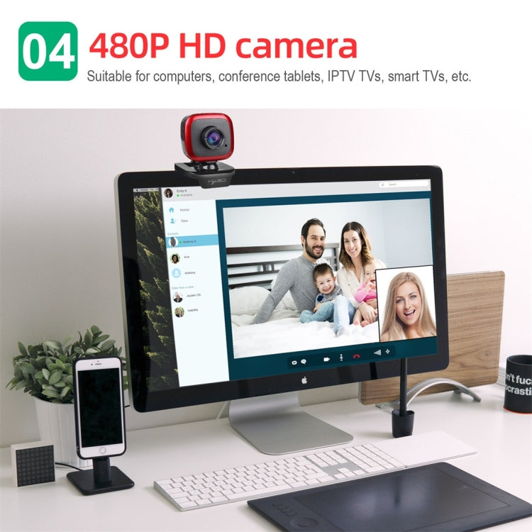 Webcam HD HXSJ A849 per PC, 480P, con microfono e rotazione a 360