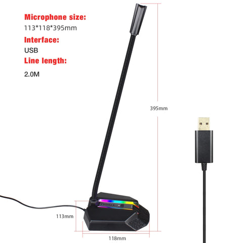 HXSJ TSP202 Microfono per videoconferenza USB pieghevole per chat vocale con illuminazione RGB