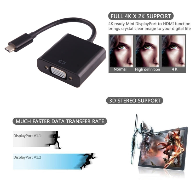 cavo-adattatore-usb-c-type-c-3-1-maschio-a-vga-femmina-per-macbook-12-pollici-chromebook-pixel-2015-nokia-n1-tablet-pc-lunghezza-circa-10-cm - immagine 5