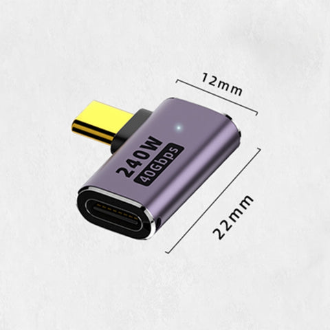 Adaptateur latéral pour femme USB-C/Type-C vers câble USB-C/Type-C de 40 Gbit/s de 240 W avec lumière, adaptateur latéral