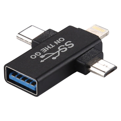 Adaptateur OTG multifonction USB 3.0 à 8 broches + Micro USB + USB-C / Type-C 3 en 1
