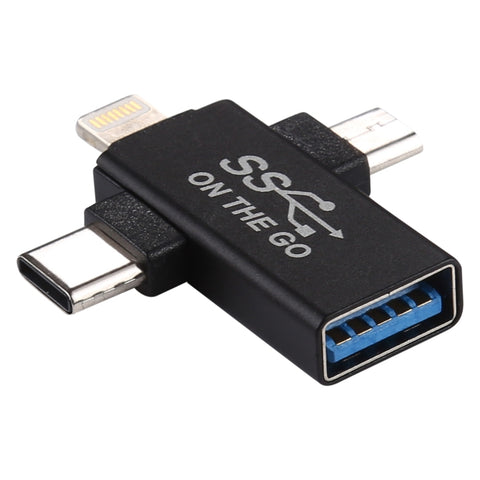 Adaptateur OTG multifonction USB 3.0 à 8 broches + Micro USB + USB-C / Type-C 3 en 1