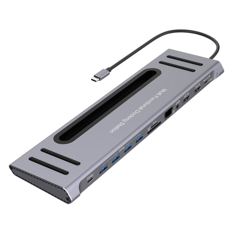 9199 12 in 1 USB-C / Da tipo C a USB-C / Tipo-C + Slot per scheda TF / SD + RJ45 + Audio da 3,5 mm + PD USB-C / Ricarica tipo C + 2 HDMI + 4 porte USB 3.0 MultifunzionaleDocking station convertitore HUB, 9199