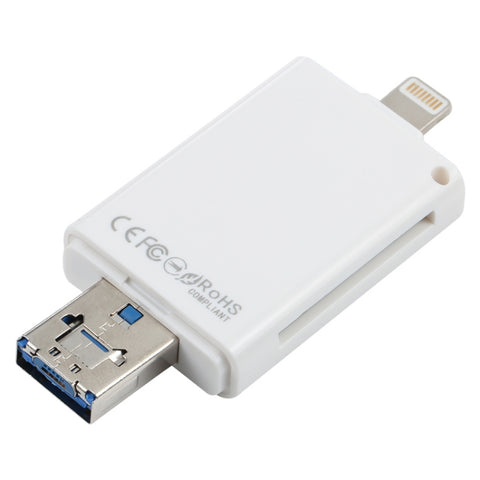 NK-208 Lettore di schede TF/schede SD i-Flash 3 in 1 per dispositivi a 8 pin + USB 2.0 + Micro USB (nero), NK-208 White, NK-208 Black