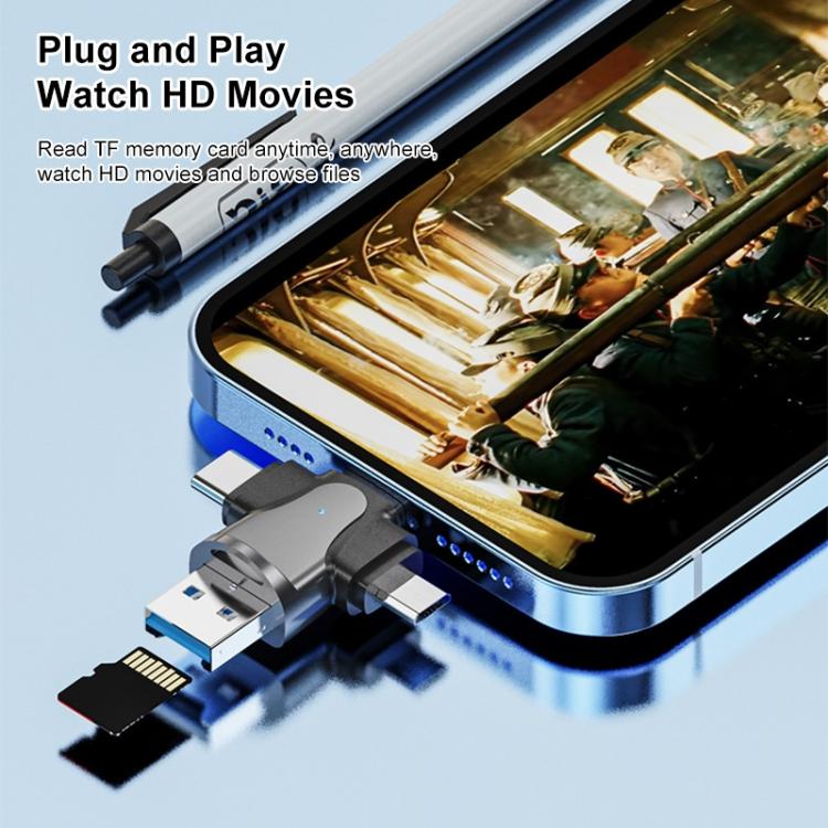 4-in-1 USB Card Reader: 8 Pin, USB-C, Micro USB, USB 3.0
