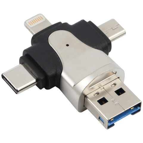 Lecteur de carte TF 4 en 1 8 broches + USB-C / Type-C + Micro USB + USB 3.0 maschio, 4 en 1