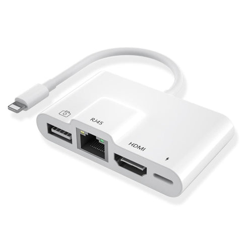 Alimentation 4 en 1 à 8 broches maschio à 8 broches + Ethernet RJ45 + HDMI + adaptateur AV numérique OTG femelle pour appareil photo USB, RJ45 Ethernet