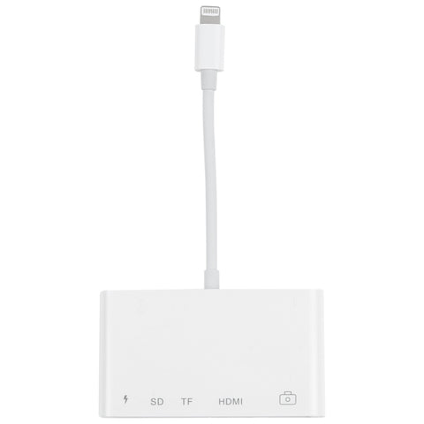 5 en 1 8 broches mâle vers USB + HDMI + emplacement pour carte TF/SD + adaptateur AV numérique OTG femelle alimentation à 8 broches, emplacement pour carte TF/SD