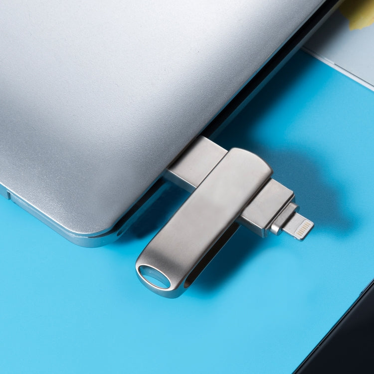 Richwell Micro USB 3 in 1 128G + 8 pin + USB 3.0 Disco flash push-pull rotante in metallo con funzione OTG, 128G