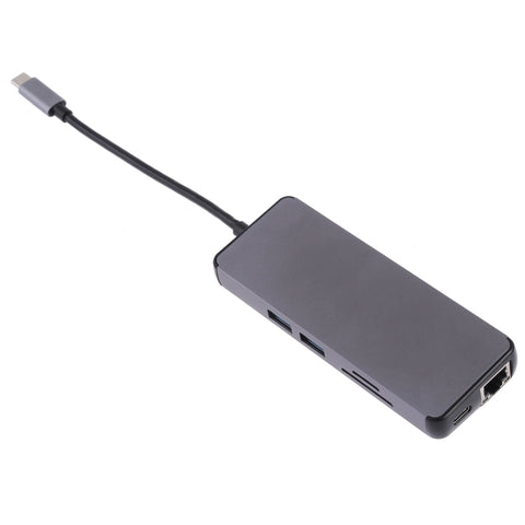 8 en 1 de type C vers HDMI + USB 3.0 + USB 3.0 + type C + LAN + VGA + adaptateur pour lecteur de carte TF/SD
