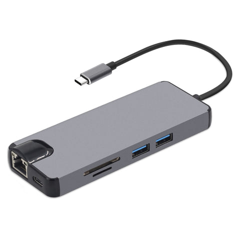 8 en 1 de type C vers HDMI + USB 3.0 + USB 3.0 + type C + LAN + VGA + adaptateur pour lecteur de carte TF/SD