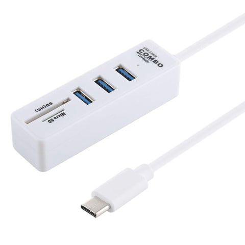 Lettore di schede TF/SD 2 in 1 + 3 porte USB 3.0 al convertitore HUB USB-C/Type-C, lunghezza cavo: 26 cm