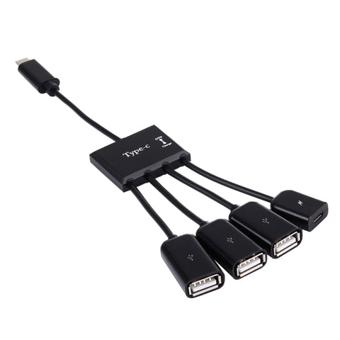 Cavo HUB USB 2.0 OTG portable 4 en 1 de USB-C/Type-C à 3 portes avec alimentation micro USB