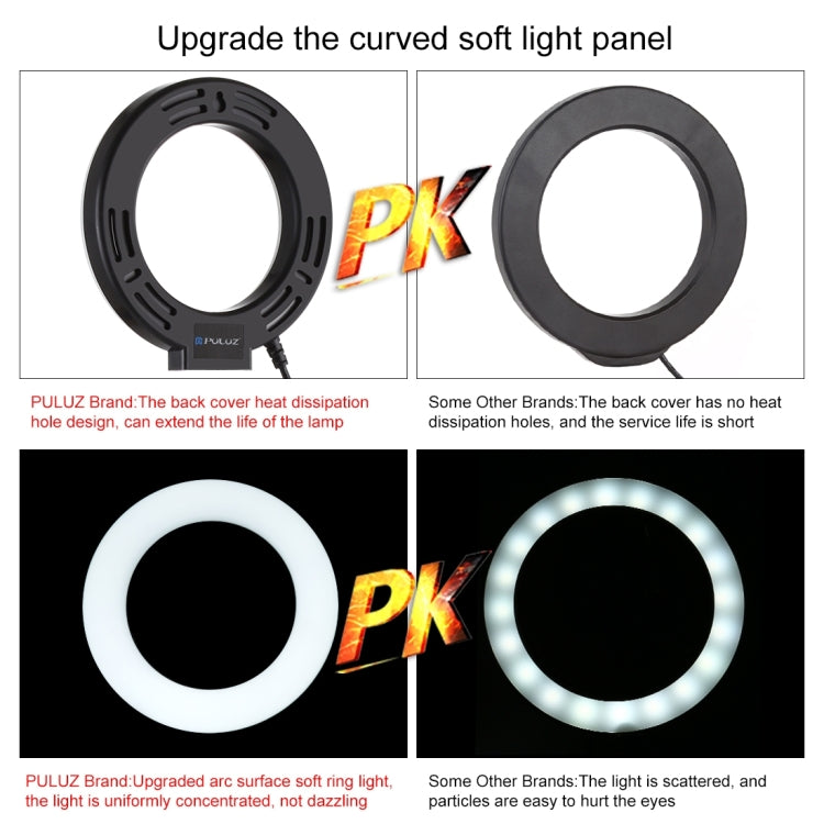 PULUZ 4.7 inch 12cm USB 3 Modes Dimmable LED Ring Vlogging Photography Video Lights + Desktop Tripod Holder with Cold Shoe Tripod Ball Head             ...