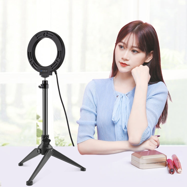 PULUZ 4.7 inch 12cm USB 3 Modes Dimmable LED Ring Vlogging Photography Video Lights + Desktop Tripod Holder with Cold Shoe Tripod Ball Head             ...