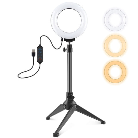 PULUZ 4.7 pollici 12 cm USB 3 modalità dimmerabile anello LED Vlogging fotografia luci video + supporto per treppiede da tavolo con testa a sfera per treppiede con slitta fredda, Tripod Stand + Ring LED