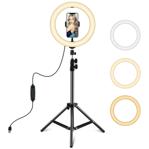 PULUZ Anello luminoso a LED da 10,2 pollici 26 cm + supporto per treppiede da 1,1 m Kit per trasmissione in diretta di luce video per selfie bellezza Vlogging, 1.1m Tripod Mount+Ring Light